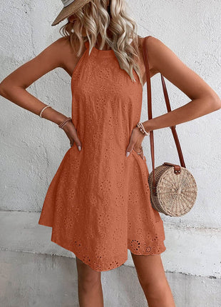 Eyelet Grecian Neck Mini Dress - MimiStylez