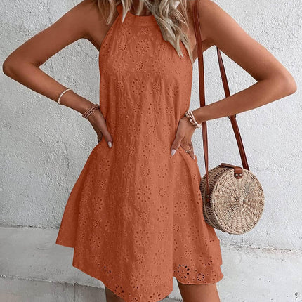 Eyelet Grecian Neck Mini Dress - MimiStylez