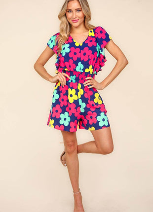 Haptics Floral Smocked Waist Romper with Side Pockets - MimiStylez