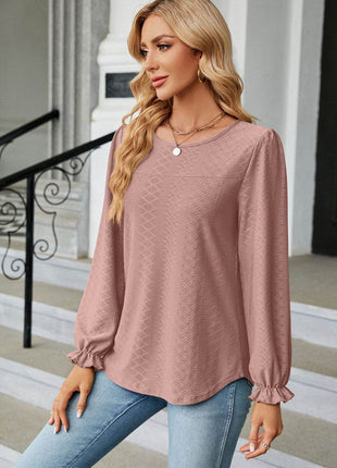 Round Neck Flounce Sleeve Blouse - MimiStylez
