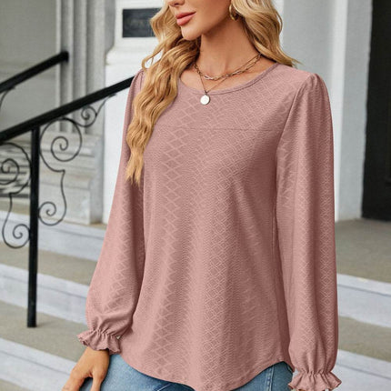 Round Neck Flounce Sleeve Blouse - MimiStylez
