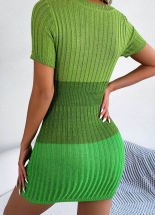 Color Block Cutout Short Sleeve Sweater Dress - MimiStylez