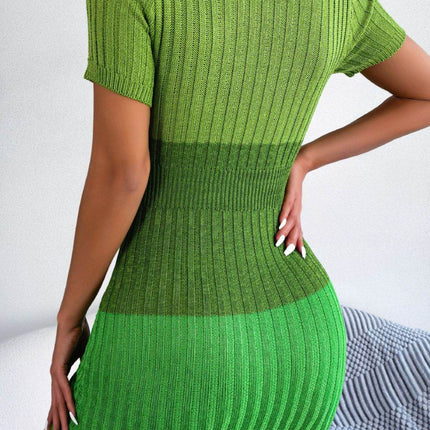 Color Block Cutout Short Sleeve Sweater Dress - MimiStylez