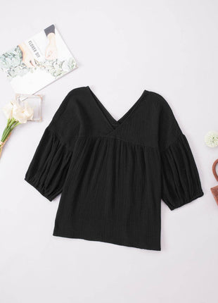 Dropped Shoulder V-Neck Blouse - MimiStylez