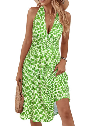 Printed Halter Neck Dress - MimiStylez