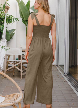 ODDI Full Size Bodice Smocked Sleeveless Jumpsuit - MimiStylez