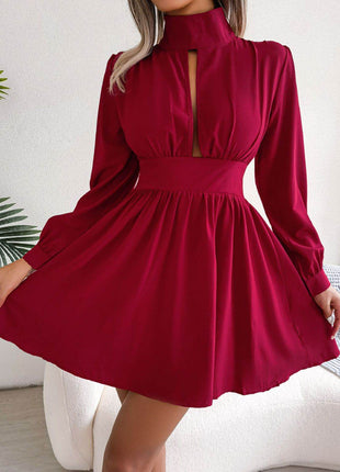 Cutout Turtleneck A-Line Mini Dress - MimiStylez