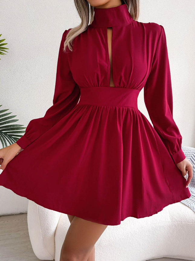Cutout Turtleneck A-Line Mini Dress - MimiStylez