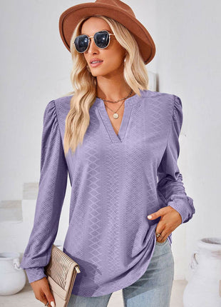 Notched Long Sleeve T-Shirt - MimiStylez
