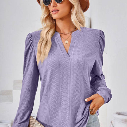Notched Long Sleeve T-Shirt - MimiStylez
