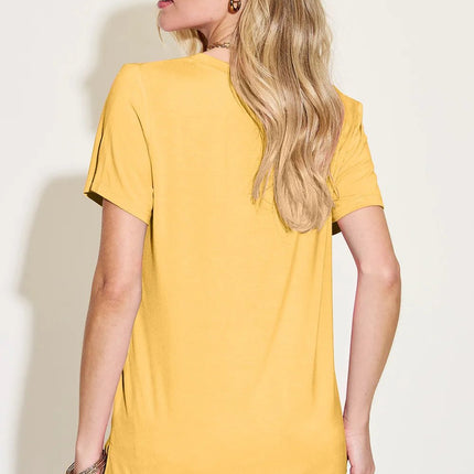 Basic Bae Bamboo Full Size V - Neck High - Low T-Shirt - MimiStylez
