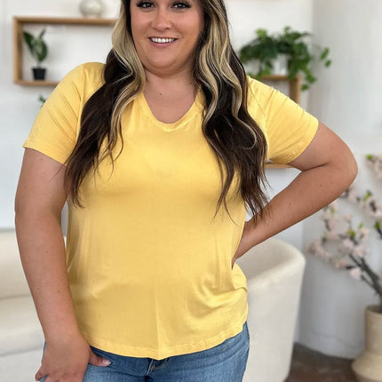 Basic Bae Bamboo Full Size V - Neck High - Low T-Shirt - MimiStylez