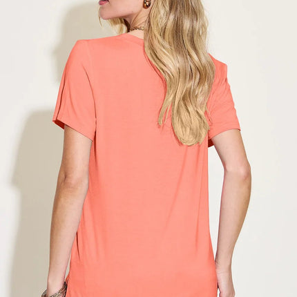 Basic Bae Bamboo Full Size V - Neck High - Low T-Shirt - MimiStylez