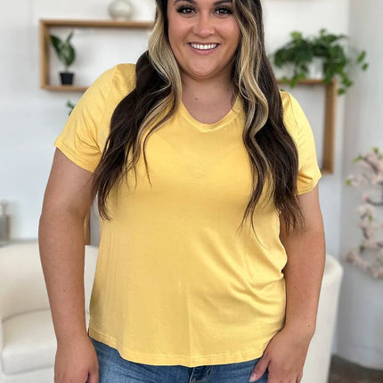 Basic Bae Bamboo Full Size V - Neck High - Low T-Shirt - MimiStylez