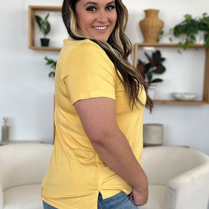 Basic Bae Bamboo Full Size V - Neck High - Low T-Shirt - MimiStylez