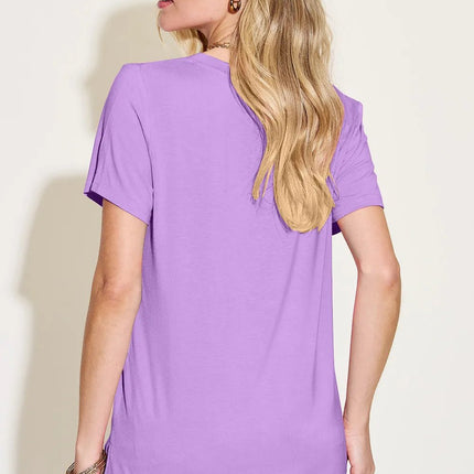 Basic Bae Bamboo Full Size V - Neck High - Low T-Shirt - MimiStylez