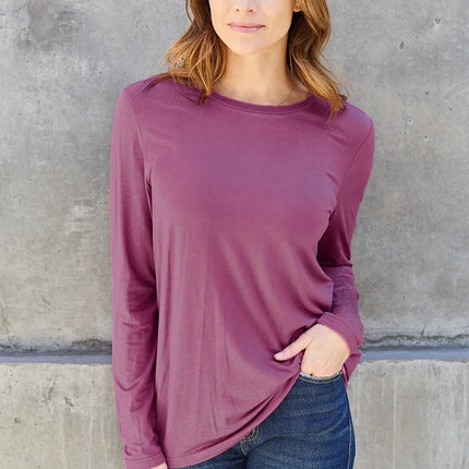 Basic Bae Full Size Round Neck Long Sleeve Top - MimiStylez