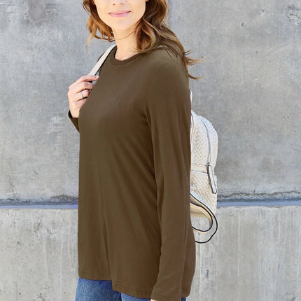 Basic Bae Full Size Round Neck Long Sleeve Top - MimiStylez