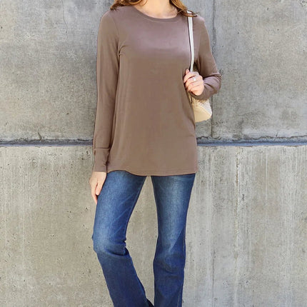 Basic Bae Full Size Round Neck Long Sleeve Top - MimiStylez