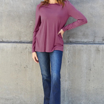 Basic Bae Full Size Round Neck Long Sleeve Top - MimiStylez