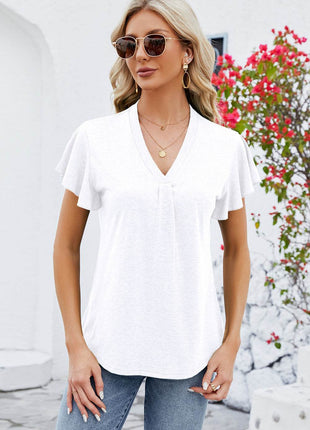 V-Neck Flutter Sleeve T-Shirt - MimiStylez