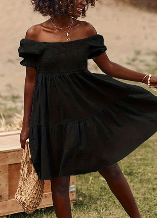 Full Size Ruffled Off-Shoulder Short Sleeve Dress - MimiStylez