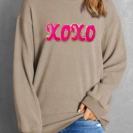 XOXO Sequin Round Neck Dropped Shoulder Sweatshirt - MimiStylez