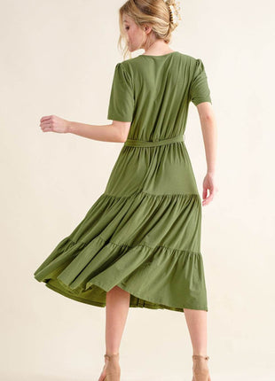 And The Why Soft Short Sleeve Tiered Midi Dress - MimiStylez
