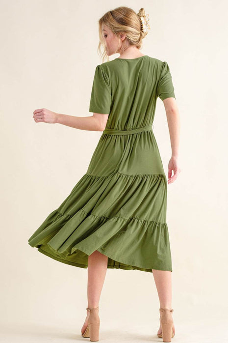 And The Why Soft Short Sleeve Tiered Midi Dress - MimiStylez