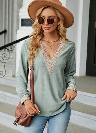 V-Neck Long Sleeve Blouse - MimiStylez