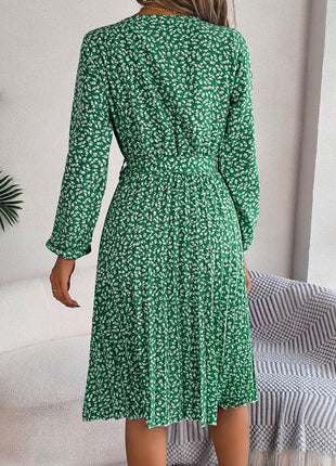 Ditsy Floral Tie Waist Pleated Dress - MimiStylez
