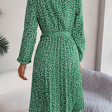 Ditsy Floral Tie Waist Pleated Dress - MimiStylez