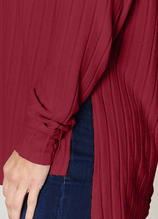 Basic Bae Full Size Ribbed Round Neck Slit T-Shirt - MimiStylez