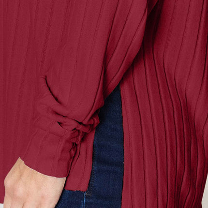 Basic Bae Full Size Ribbed Round Neck Slit T-Shirt - MimiStylez