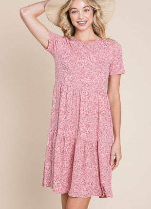 BOMBOM Printed Short Sleeve Mini Dress - MimiStylez