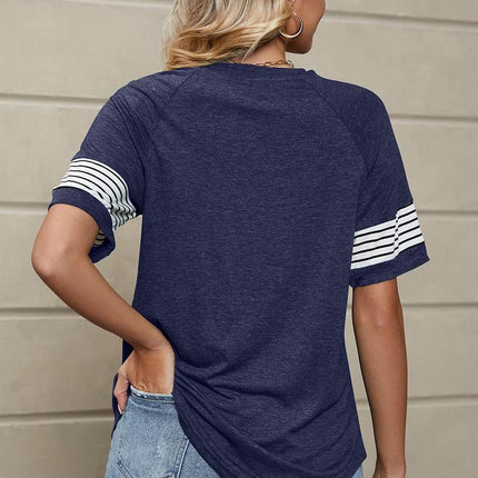 Striped Round Neck Short Sleeve T-Shirt - MimiStylez