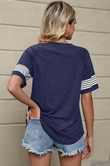 Striped Round Neck Short Sleeve T-Shirt - MimiStylez