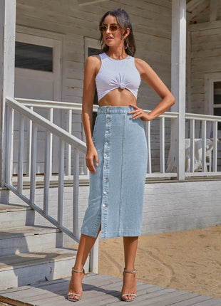 Button Down Denim Skirt - MimiStylez