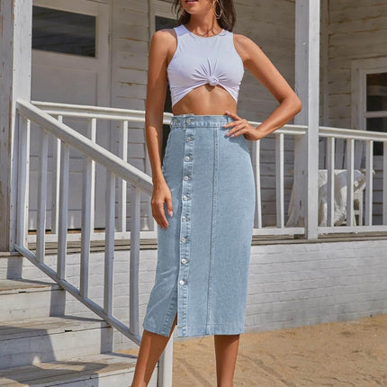 Button Down Denim Skirt - MimiStylez