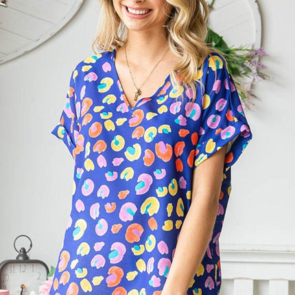 First Love Printed V-Neck Short Sleeve Blouse - MimiStylez