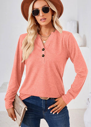 Notched Long Sleeve T-Shirt - MimiStylez