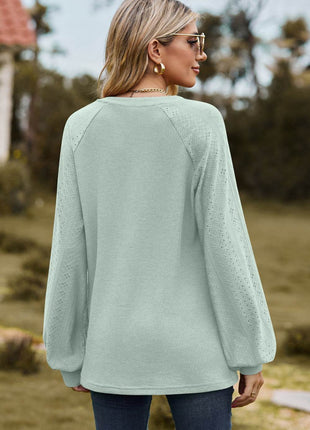 Notched Neck Raglan Sleeve Blouse - MimiStylez