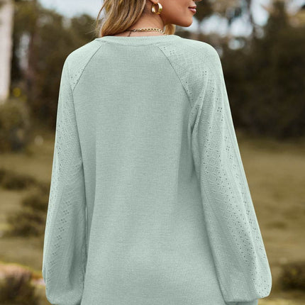 Notched Neck Raglan Sleeve Blouse - MimiStylez