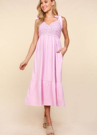 Haptics Crochet Lace Ruffle Hem Cami Midi Dress - MimiStylez