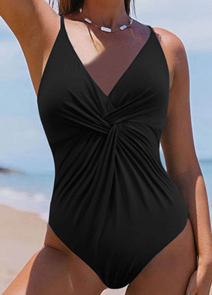 Twisted Crisscross V-Neck One-Piece Swimwear - MimiStylez