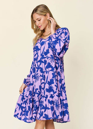 Double Take Full Size Printed Ruffle Hem Dress with Pocket - MimiStylez