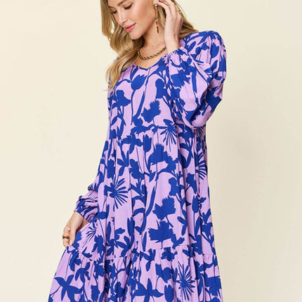 Double Take Full Size Printed Ruffle Hem Dress with Pocket - MimiStylez