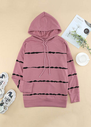 Drawstring Striped Dropped Shoulder Hoodie - MimiStylez