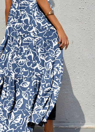 Tiered Printed V-Neck Sleeveless Dress - MimiStylez