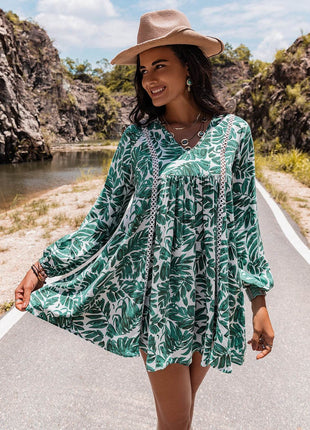 Long Sleeve V-Neck Mini Dress - MimiStylez